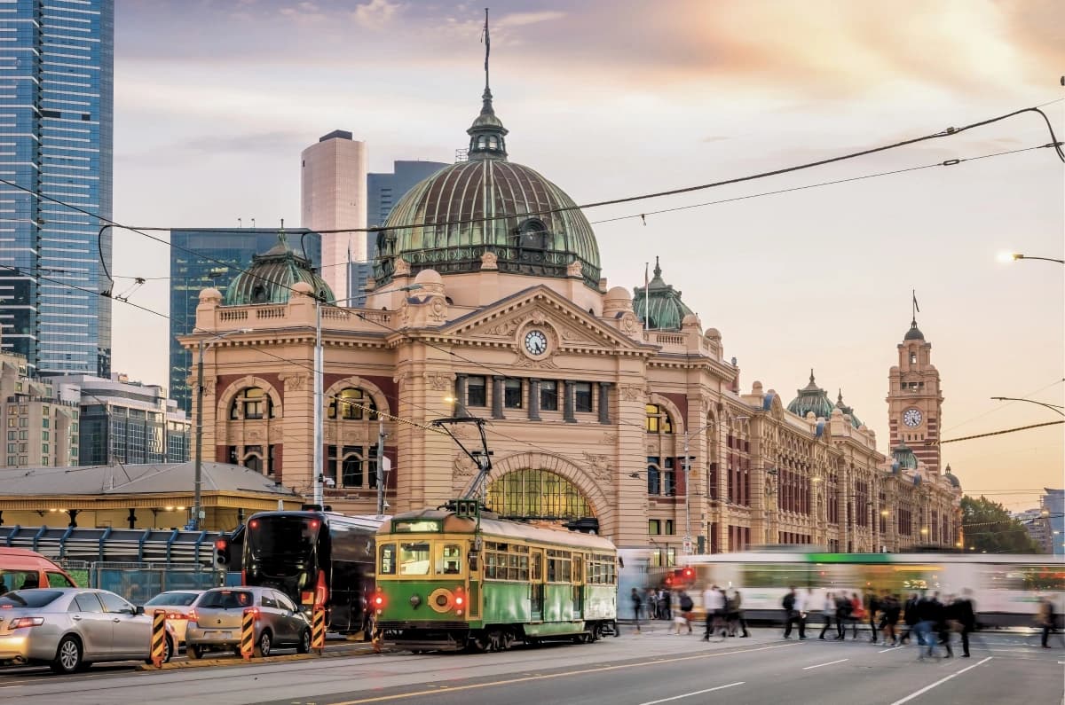 Melbourne city skyline with Flinders Street Station