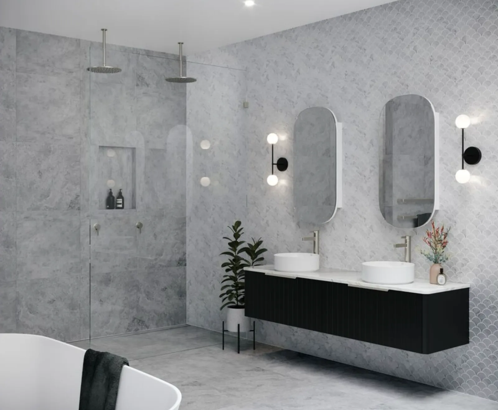 Clean modern plumbing fixtures and bathroom detail